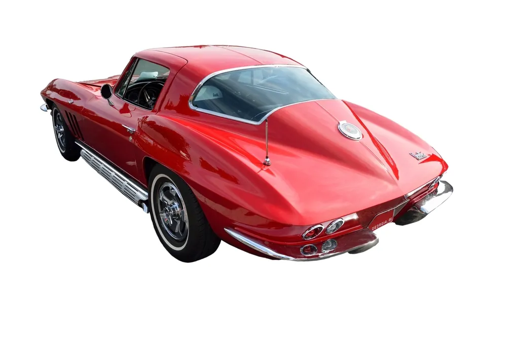 A classic American sports car with a fresh red finish